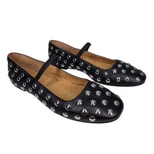 MADEWELL WOMEN’S GRETA ELASTIC MARY JANE DOME STUD FLATS – TRUE BLACK – SIZE 9.5